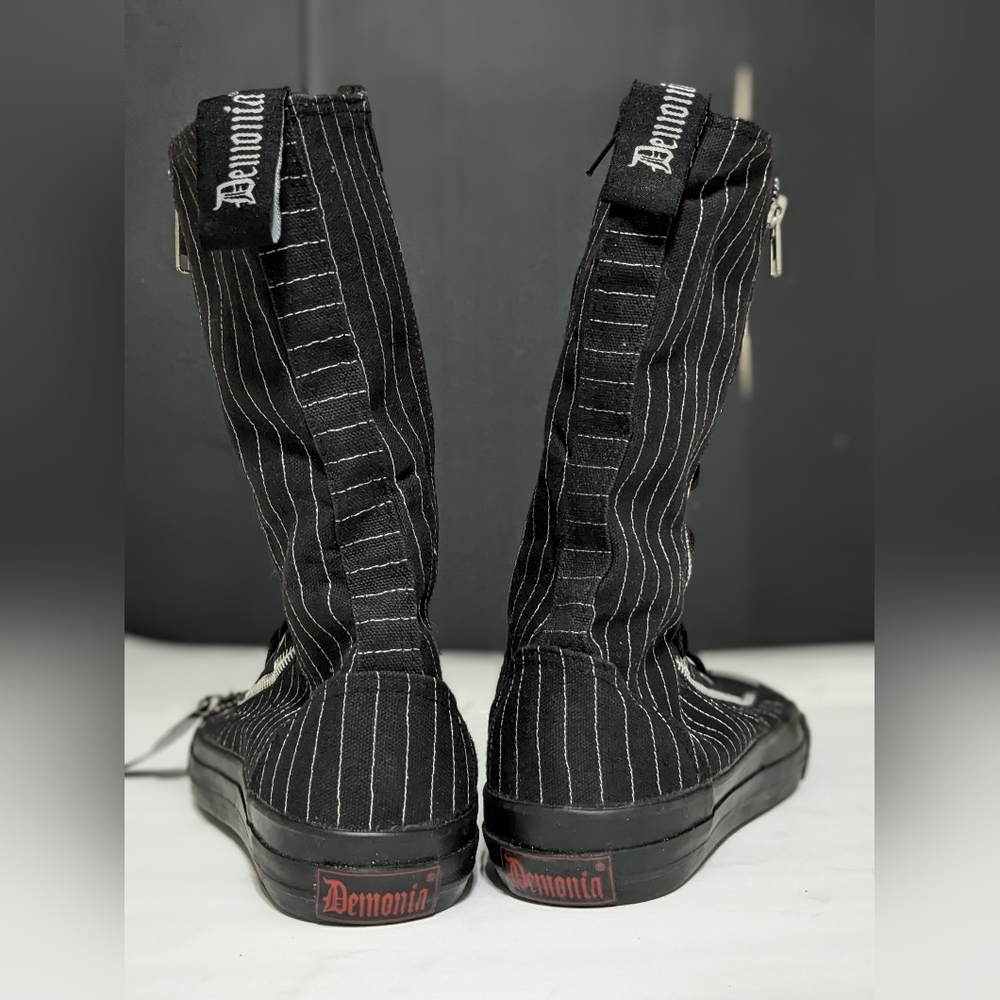90s/2000 Vintage Demonia Deviant Hi Tops Black White Pinstripe Lace Up Boots - Picture 3 of 12